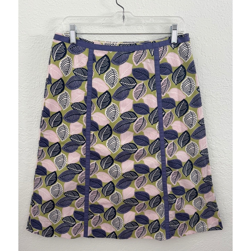 Boden A-Line Leaf Print Green Purple Skirt Size UK 12L US 8L Whimsy Twee Preppy